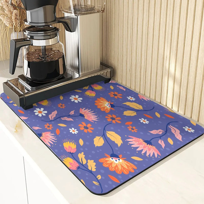Axyaa Flowers Pattern Diatomaceous Earth Drying Mat Kitchen Accesories