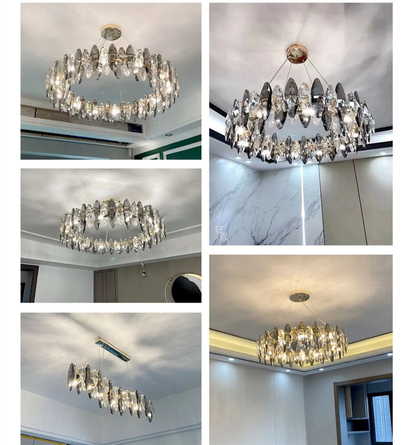 Axyaa Ash Crystal Ceiling Chandelier - Modern Living Room Pendant Lighting