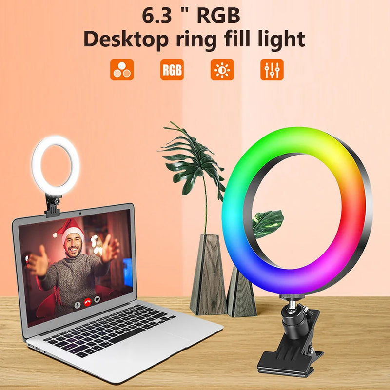 Axya 6" LED Ring Light for Youtube Live Streaming Selfies Desktop Clip