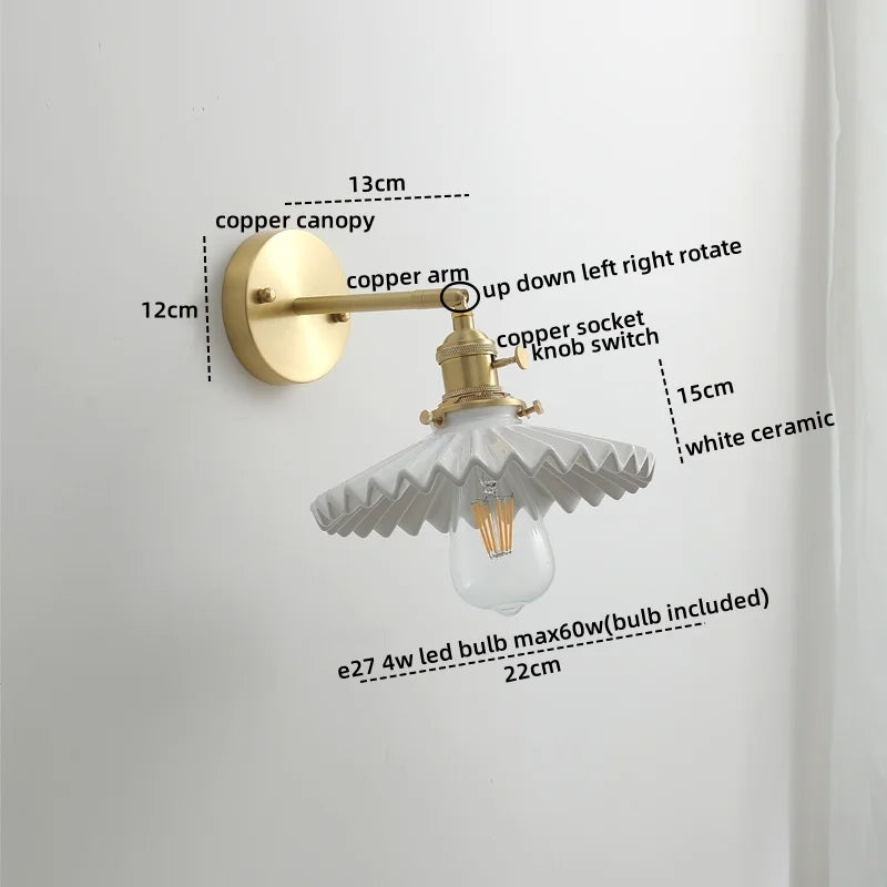 Axyaa Modern Copper Glass LED Wall Sconce Pull Chain Switch Stair Light Fixtures