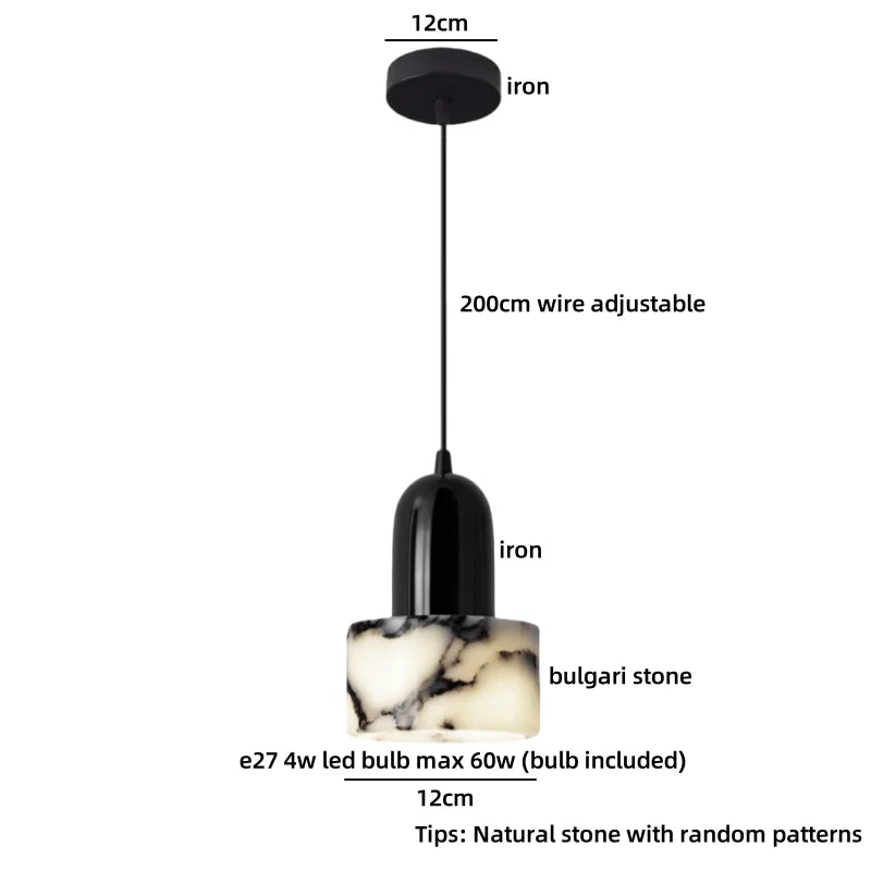 Axyaa White Glass LED Pendant Lights, Bulgari Stone Hanging Pendant Lamp