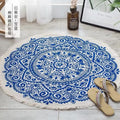 Axyaa Nordic Style Cotton Linen Round Carpets Boho Retro Handmade Floor Mats