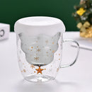 Axyaa 300ml Christmas Double Wall Glass Cup with Silicone Lid