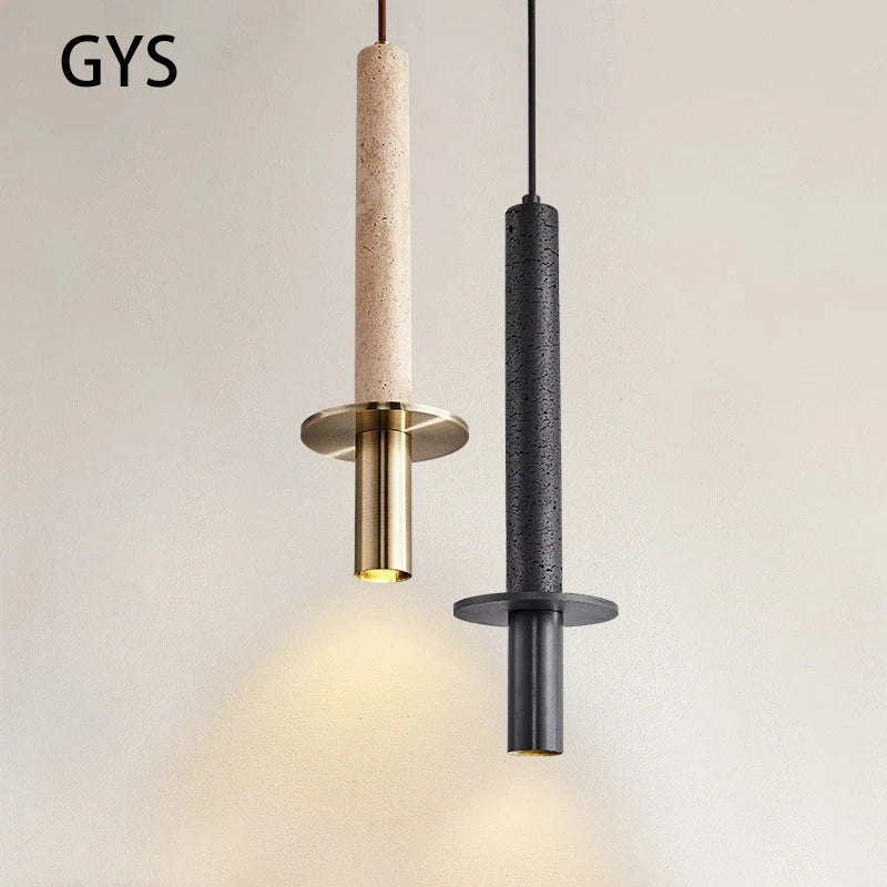 Axya Yellow Black Stone LED Pendant Chandelier - Modern Nordic Bedroom Ceiling Light