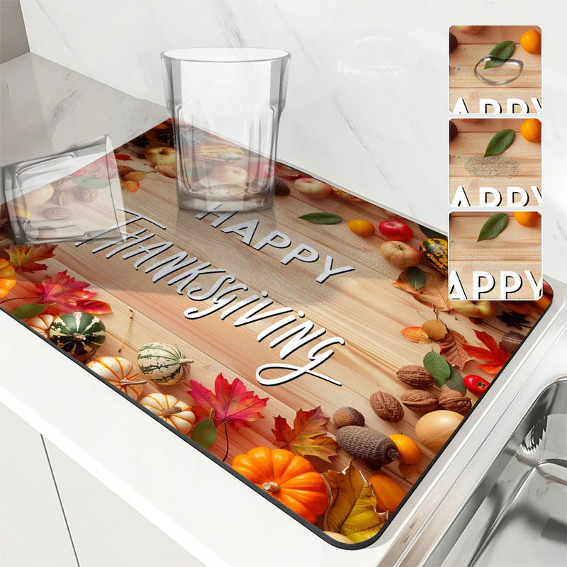 Axyaa Pumpkin Draining Mat: Absorbent, Quick Dry, Anti-Skid Kitchen, Bathroom Drain Pad
