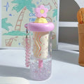 Axyaa Flower Tea Glass Straw Tumbler Water Bottle Girls Cold Beverage Cup