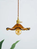 Nordic Lotus Leaf Pendant Light, Axyaa Glass Lamp for Bedroom, Dining, Kitchen - Green/Brown