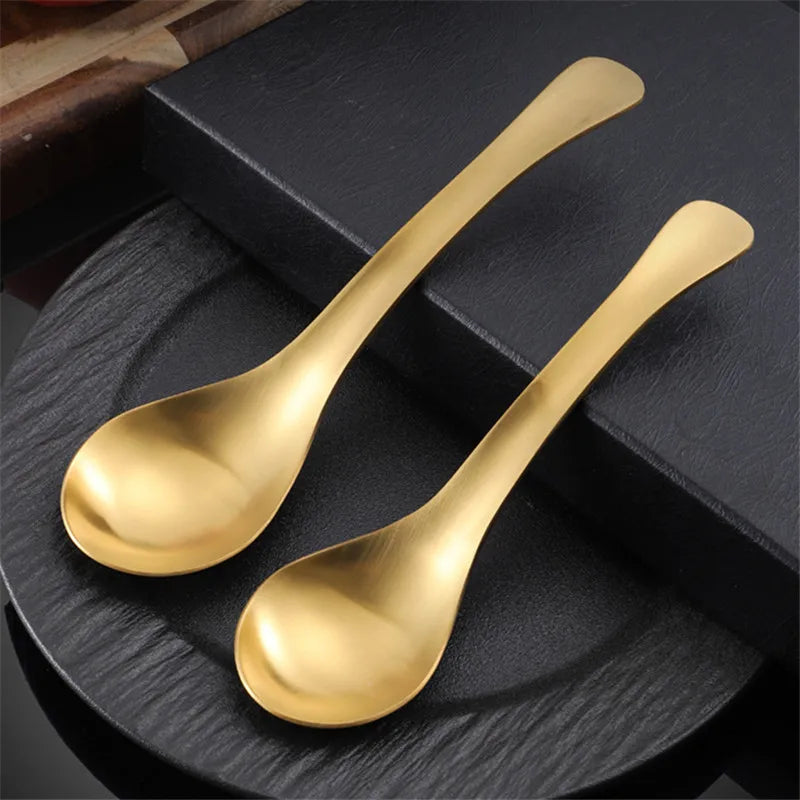 Axyaa Stainless Steel Long Handle Soup Ladle Golden Rice Spoon Kitchen Tableware