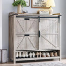 Axyaa Farmhouse Shoe Storage: 2 Flip Drawers, Sliding Door, 4-Tier Shelves