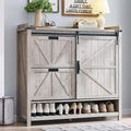 Axyaa Farmhouse Shoe Storage Cabinet: 2 Flip Drawers, Sliding Door, Rustic Hidden Organizer