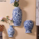 Axyaa Blue and White Ceramic Vase Pendant Wall Mounted Decorative Hydroponic Dried Flower Ornament