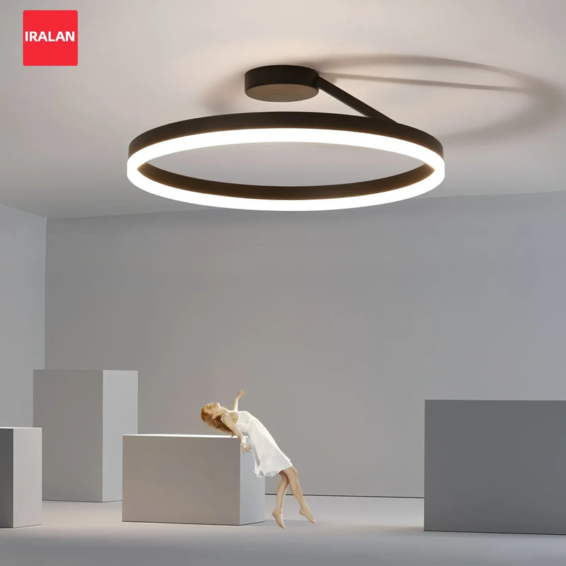 Axyaa Nordic Round Ring LED Ceiling Light Black Gloss Bedroom Fixture