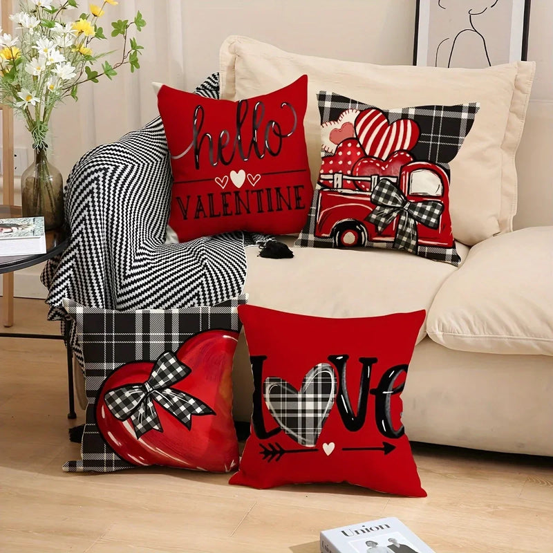 Axyaa Truck Bow Love Plaid Sofa Cushion Cover Sweet Romantic Home Decoration