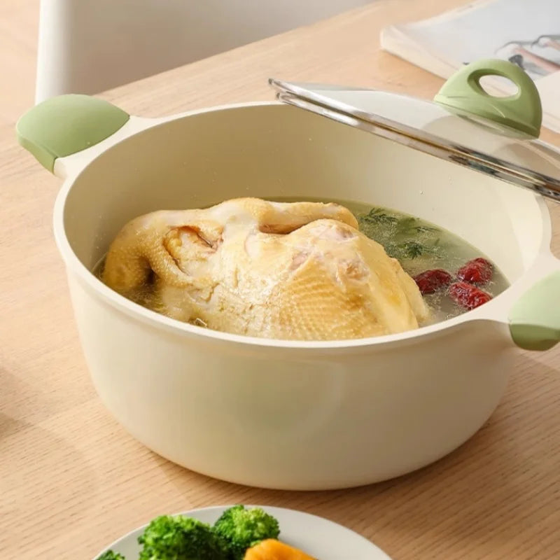 Axyaa 24cm Soup Pot Non Stick Large Capacity Stewing Pot Kitchen Accessory