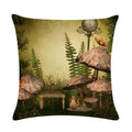 Axyaa Mushroom Fairy Tale Garden Linen Pillowcase for Sofa Seat Decor