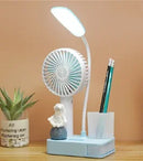 Axyaa Rechargeable LED Desk Lamp with Fan, Clock Display - Study & Reading Light