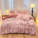 Luxury Axyaa Rabbit Fur Velvet Bedding Set, AB Side Duvet Cover, Flanne Plush Bed Sheet