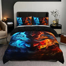 Axyaa Wolf Flame Duvet Cover Set: Soft Polyester Bedding for All Seasons