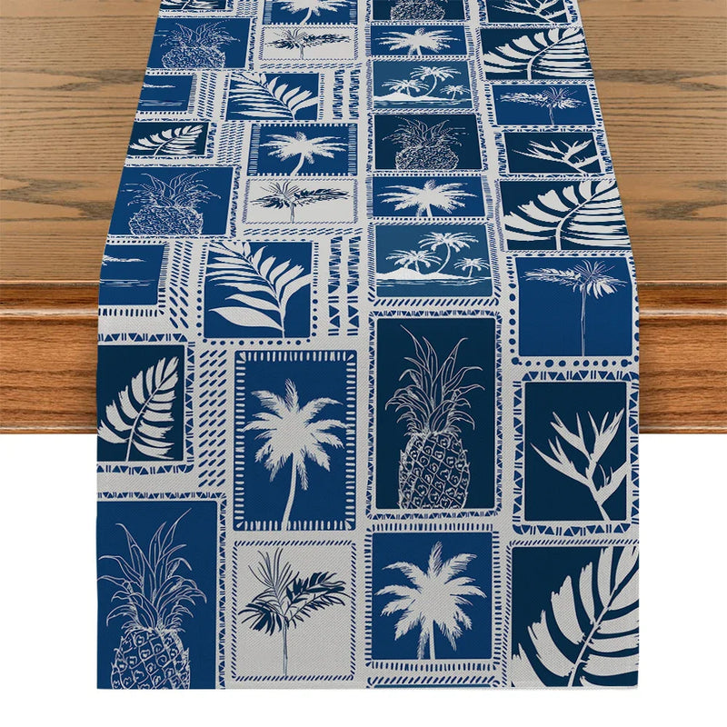 Axyaa Geometric Tropical Plant Table Runner for Indoor Outdoor Dining