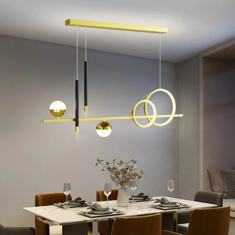 Axyaa Black Gold LED Chandelier 80cm 100cm for Dining Room Minimalists