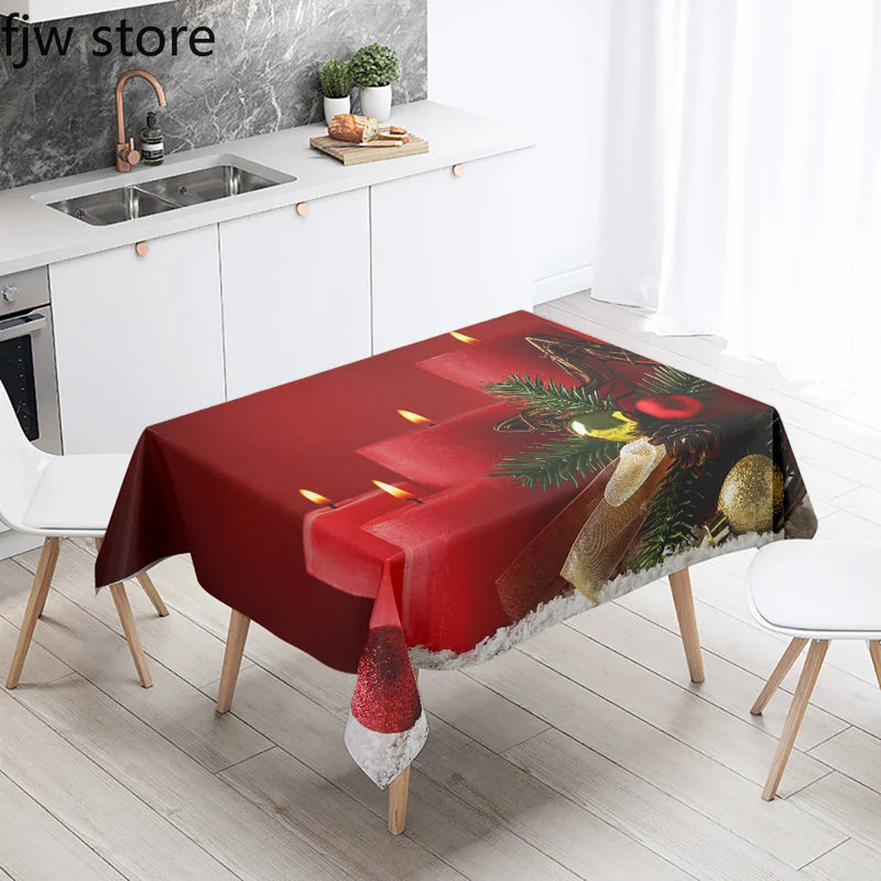 Axyaa Christmas Candle Printed Tablecloth Set