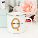 Axyaa Enamel Coffee Mugs with Custom Initial Name - Personalized Outdoor Cups