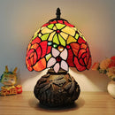 Axyaa Red Rose Stained Glass Table Lamp 8" - Bedroom Living Room Home Office