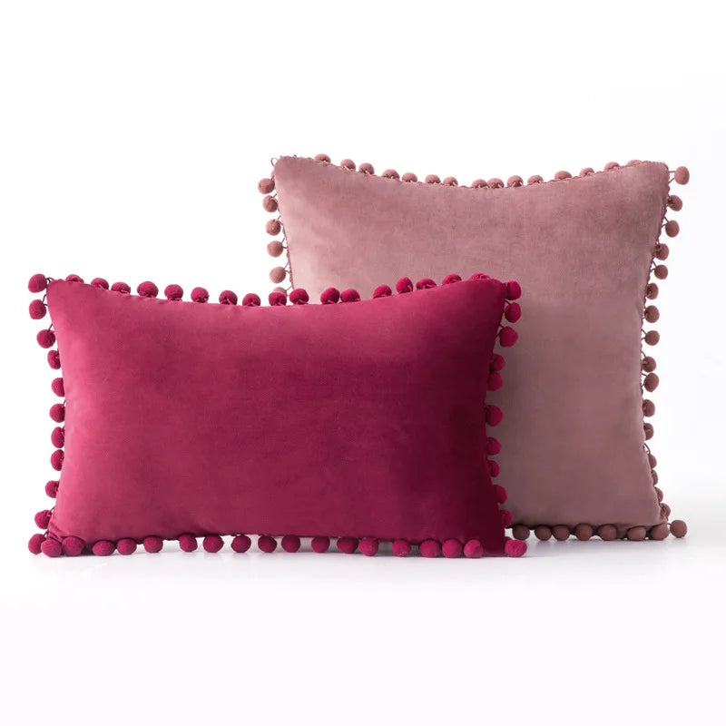 Axyaa Velvet Cushion Cover with Tassels Fringe - Soft Decorative Boho Pillows