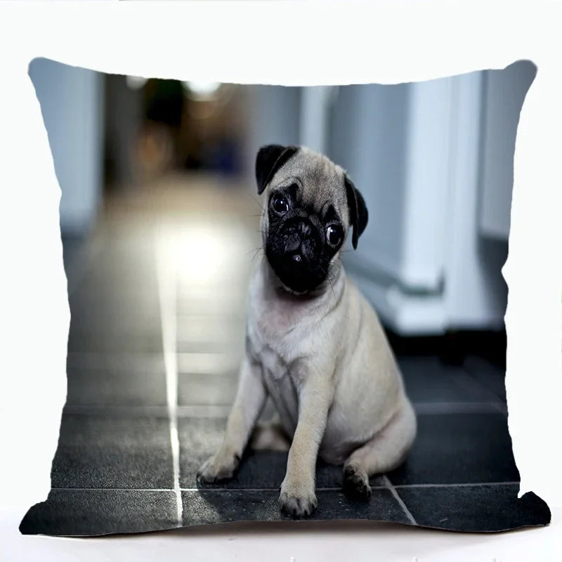 French Bulldog & Pug Dog Pillowcase by Axyaa - Decorative Animal Polyester Cushion Cover