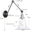 Axyaa Retro Loft Pull Chain Wall Light Chrome Glass Fixture