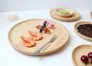 Axya Round Rubberwood Snack Dish Set - Japanese Style Tableware for Dining & Entertainment
