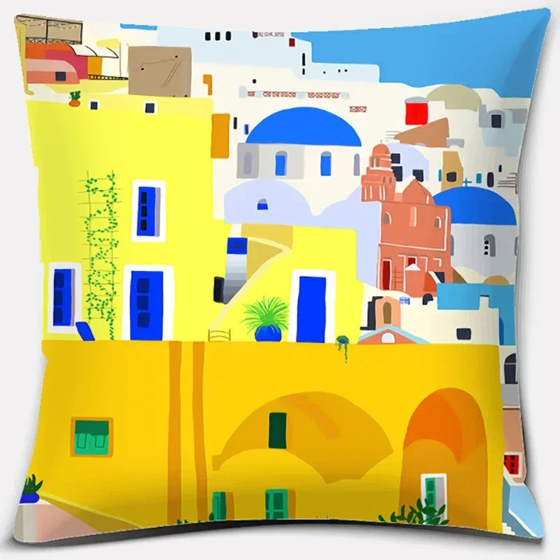 Axyaa Santorini Series Pattern Pillowcase Square Cushion Cover Home Sofa Decor