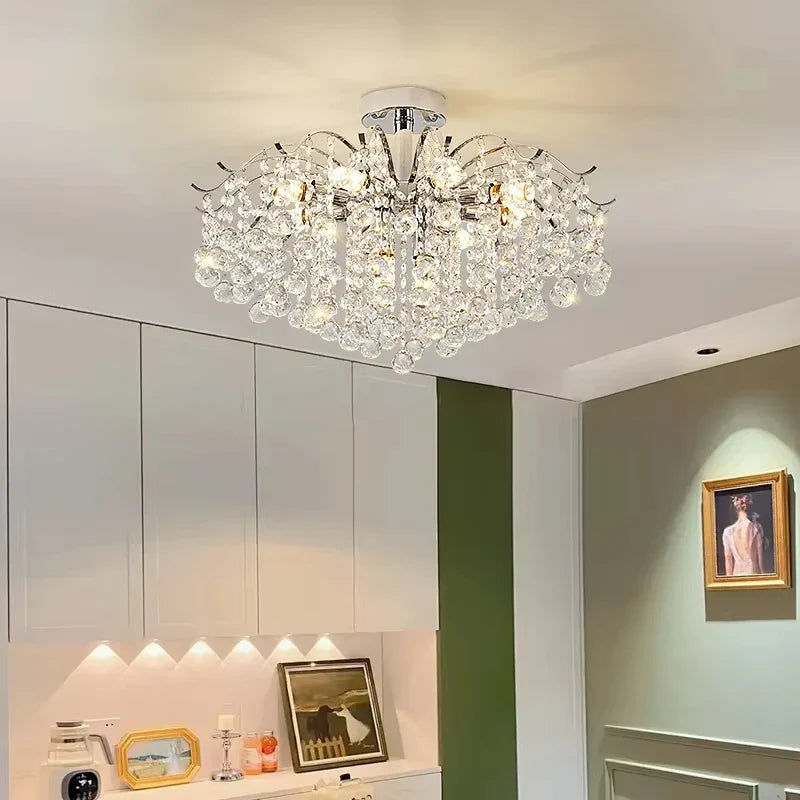 Axyaa Silver Crystal Chandelier Pendant Lamp for Luxurious Ambiance