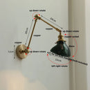 Axyaa Brass Swing Arm LED Wall Light Fixture with Pull Chain Switch, Modern Clear Glass Bedside Lamp