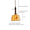 Axyaa Retro White Ceramic & Wood Pendant Light with Copper Accents & Knob Switch