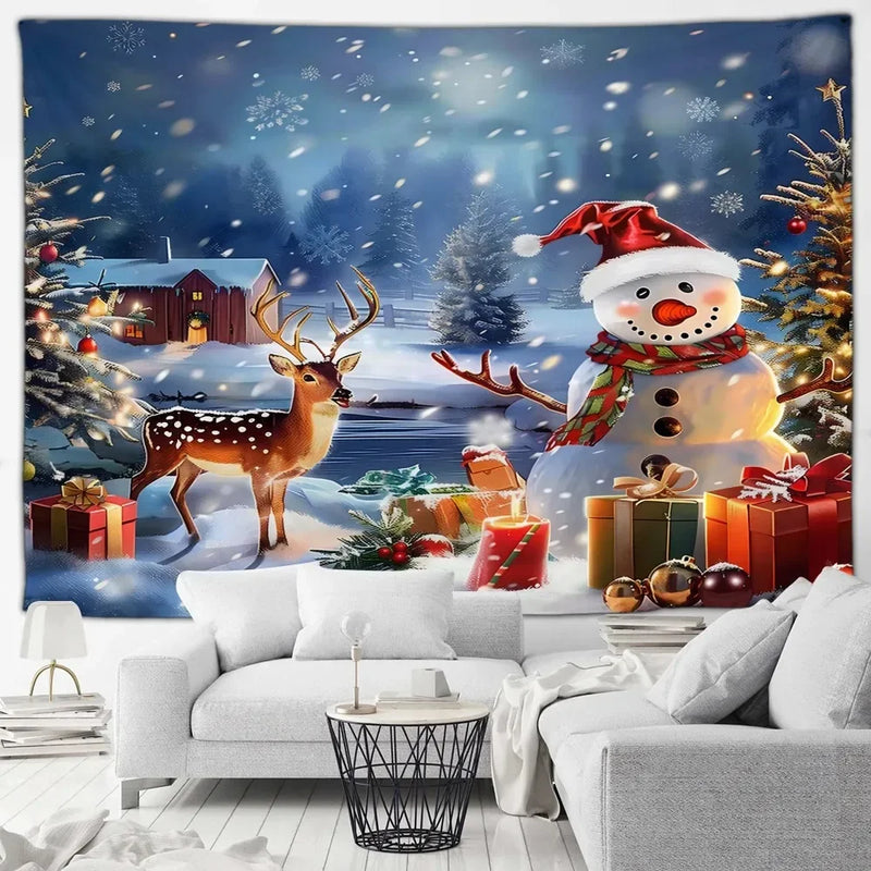 Axyaa Winter Snowman Print Tapestry for Christmas Party Decoration