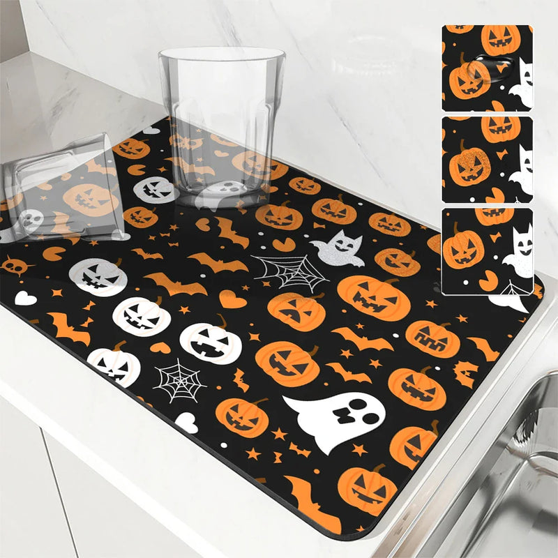 Axyaa Halloween Pumpkin Ghost Cartoon Non-Slip Drying Mat