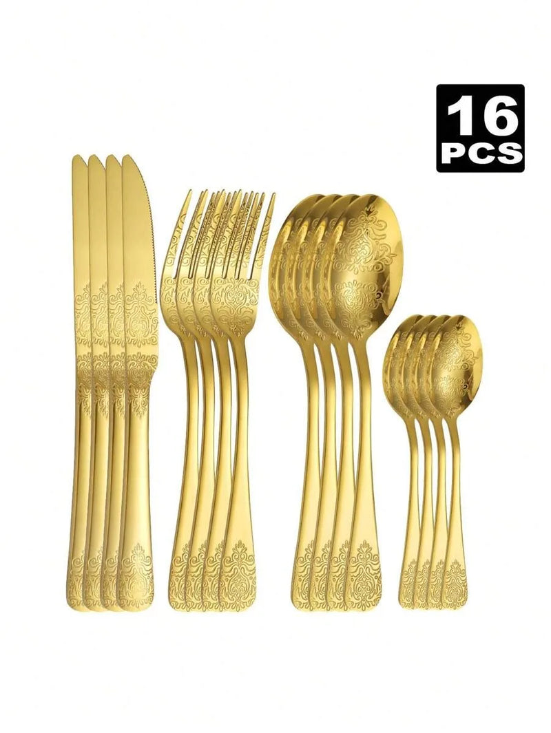 Axyaa Floral Pattern Stainless Steel Cutlery Set: Perfect for Kitchen, Dining Room, Hotel, Wedding.