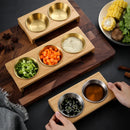 Axyaa Stainless Steel Condiment Set with Wooden Tray - BBQ Sauce & Spice Dish