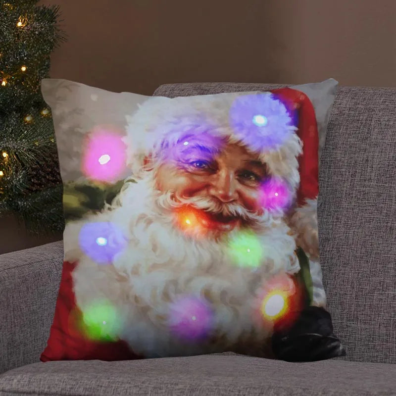 Axyaa LED Retro Santa Christmas Lights Pillowcase Home Decor 45x45