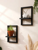 Axyaa Black Wooden Square Plant Flower Pot Shelf for Boho Home Decor