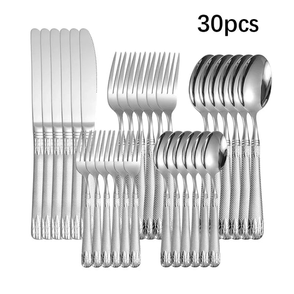 Axyaa Stainless Steel Western Tableware Set with 6Pcs Steak Knife, Fork, Spoon