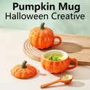 Axyaa Pumpkin Ceramic Mug with Spoon, Scalding-proof Handle, Cute Halloween Design
