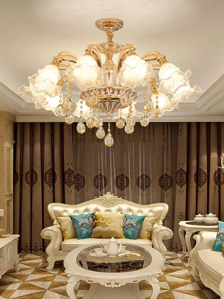 Axyaa Nordic Luxury Crystal Ceiling Chandelier for Living Room Lobby Lighting