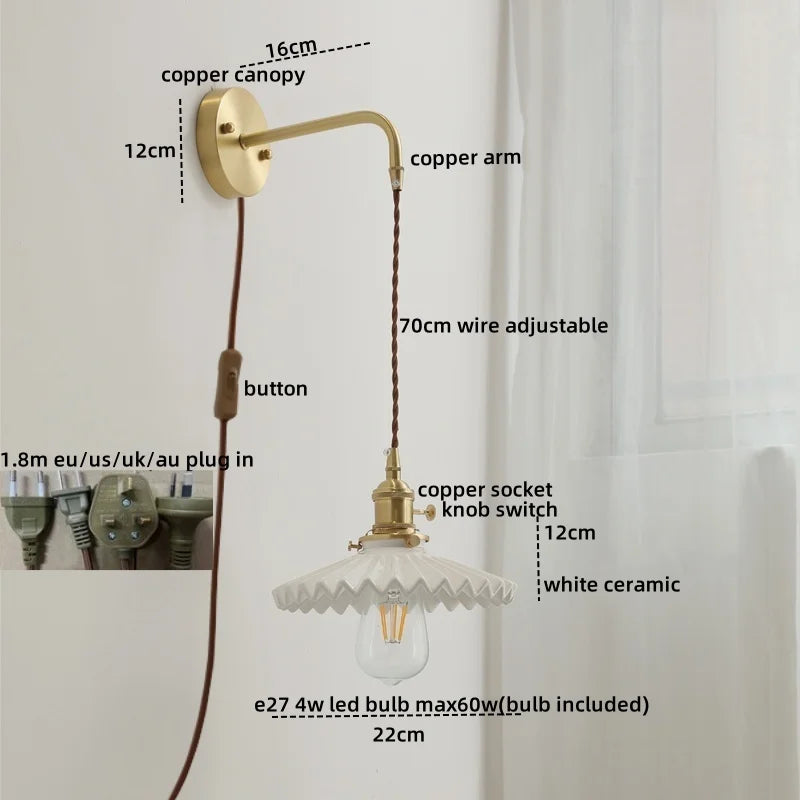 Axyaa Ceramic Copper LED Wall Lamp Sconce - Nordic Stair Light Fixture
