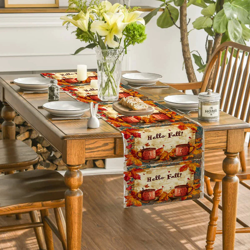 Maple Leaf Watercolor Table Runner for Kitchen Holiday Parties by Axyaa