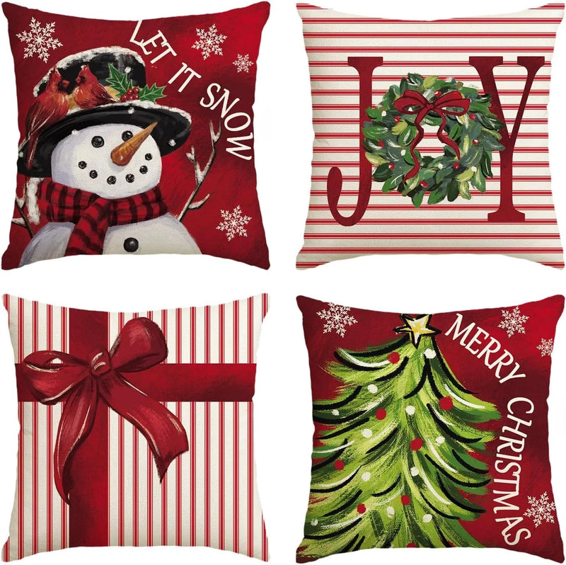 Red Christmas Tree Believe Snowflake Pillow Covers for Home Couch 45x45