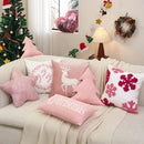 Axyaa Christmas Pink Elk Snow Wreath Velvet Pillowcase for Home Decor