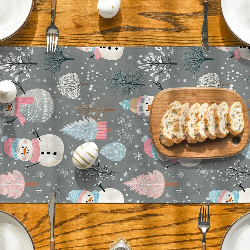 Snowman Christmas Table Runner by Axyaa: Festive Farmhouse Decor for Dining Party