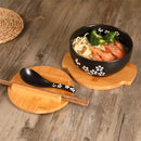 Axya Ceramic Rice Noodle Bowl Set with Lid, Spoon, Chopstick - Kitchen Tableware